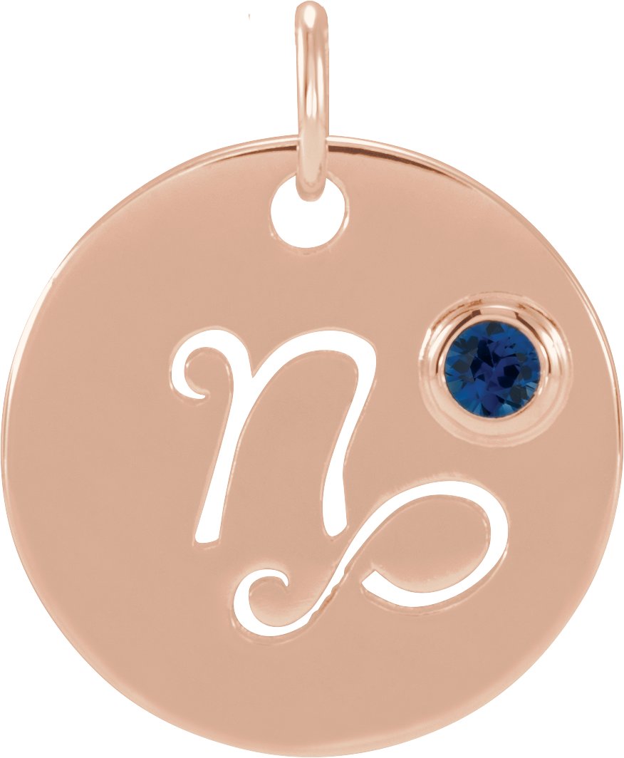 14K Rose Natural Blue Sapphire Capricorn Zodiac Pendant Ref 17886505