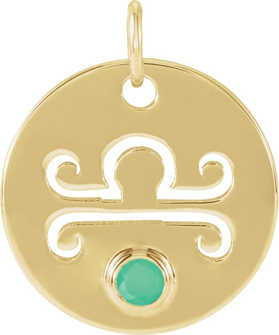 14K Yellow Natural Chrysoprase Libra Zodiac Pendant Ref 17886683