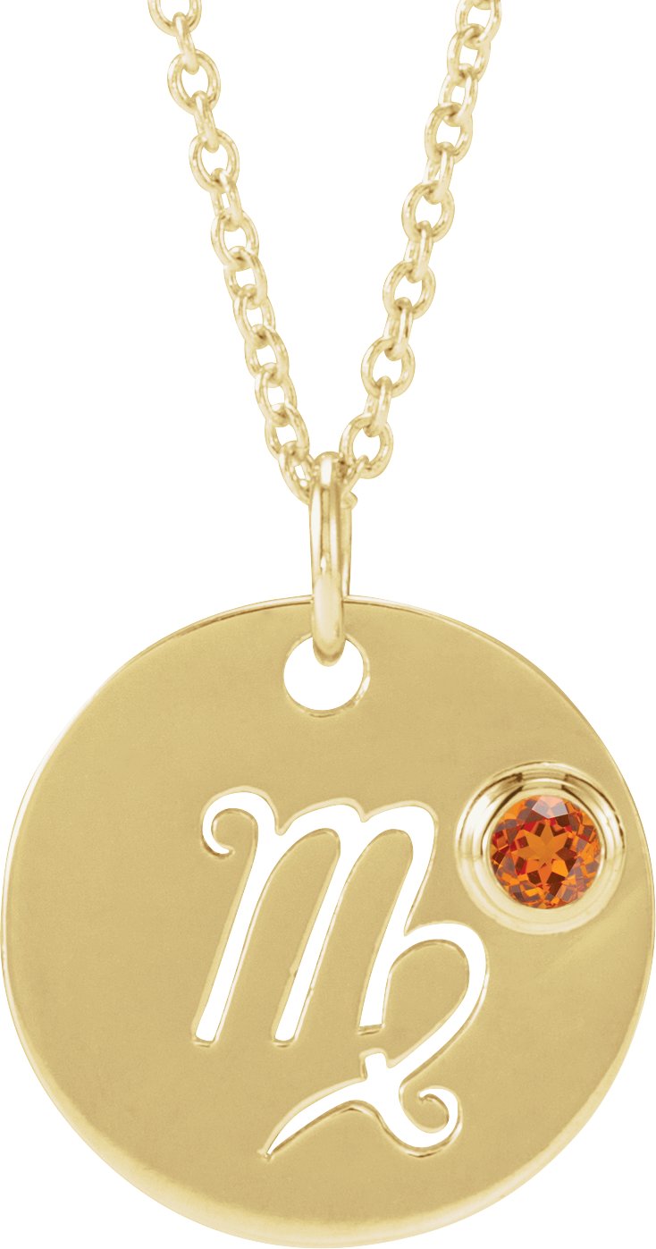 14K Yellow Natural Orange Garnet Virgo Zodiac 16 to 18 inch Necklace Ref 17886620