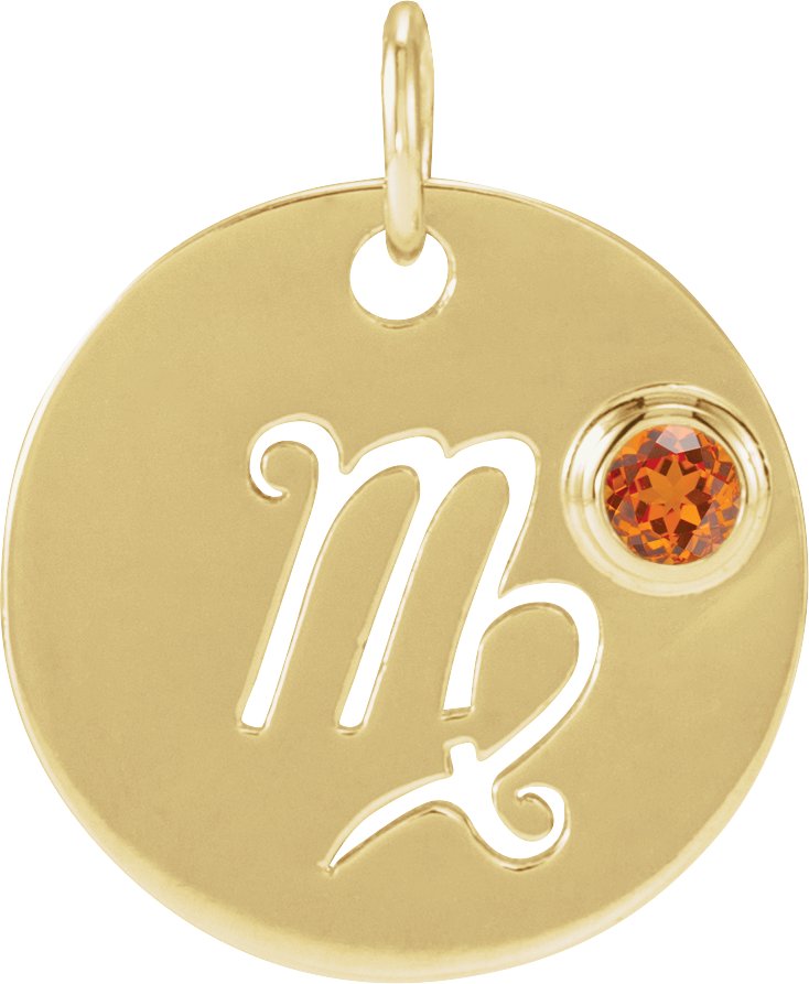 14K Yellow Natural Orange Garnet Virgo Zodiac Pendant