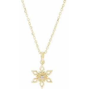 14K Yellow .01 CT Natural Diamond Snowflake 16-18" Necklace