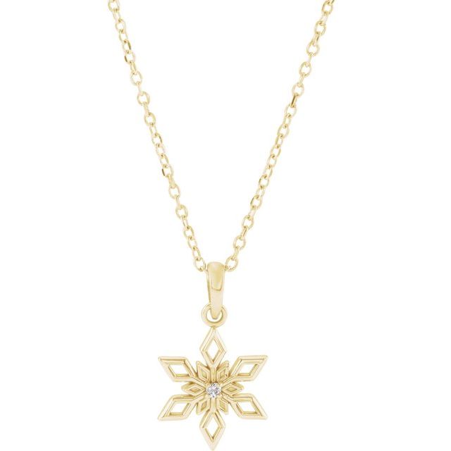 14K Yellow .01 CT Natural Diamond Snowflake 16-18 Necklace