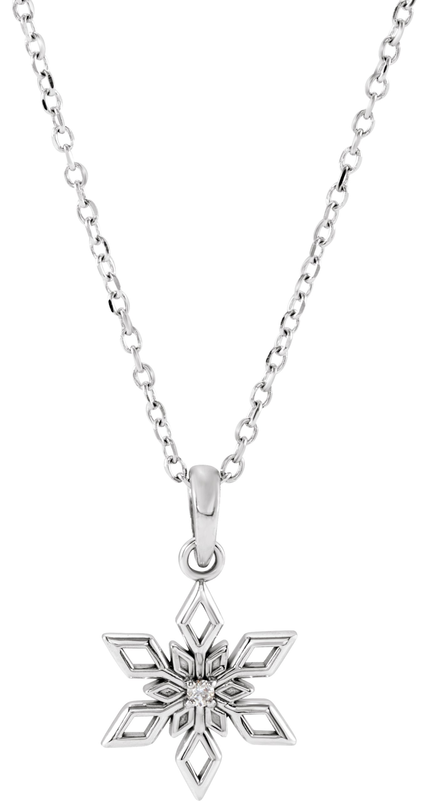 Sterling Silver .01 CT Natural Diamond Snowflake 16-18" Necklace