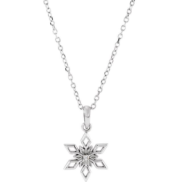 14K White .01 CT Natural Diamond Snowflake 16-18 Necklace