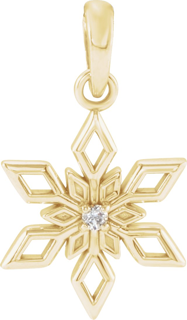 14K Yellow .01 CT Natural Diamond Snowflake Pendant