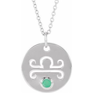 Sterling Silver Natural Green Chrysoprase Libra Zodiac 16-18" Necklace