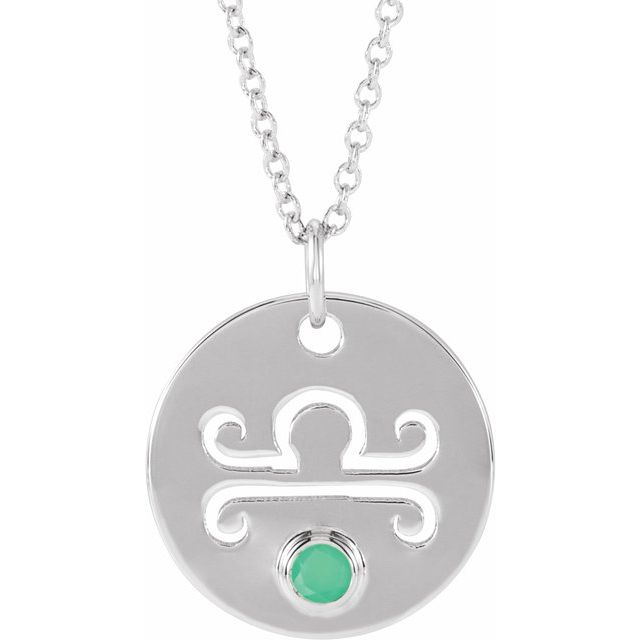 Sterling Silver Natural Green Chrysoprase Libra Zodiac 16-18 Necklace