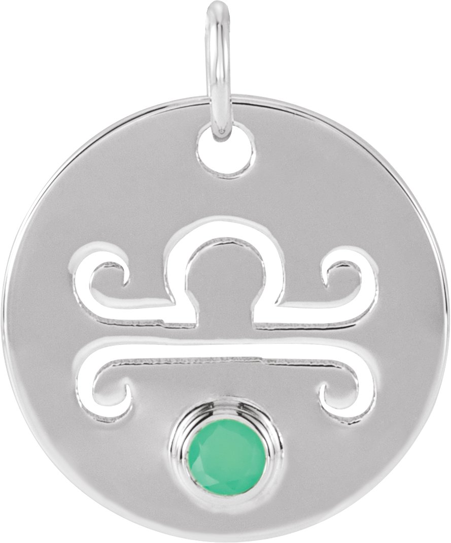 Sterling Silver Natural Green Chrysoprase Libra Zodiac Pendant