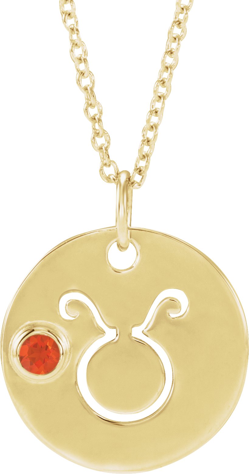 14K Yellow Natural Mexican Fire Opal Taurus Zodiac 16 to 18 inch Necklace Ref 17886648