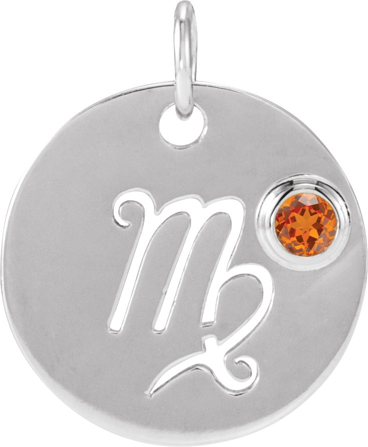 14K White Natural Orange Garnet Virgo Zodiac Pendant Ref 17886675