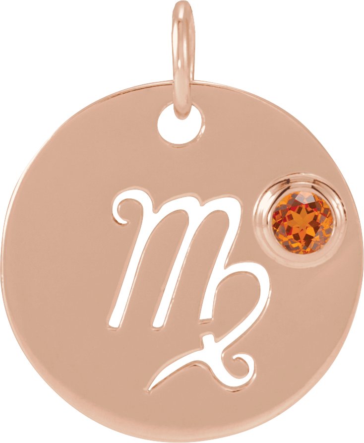 14K Rose Natural Orange Garnet Virgo Zodiac Pendant Ref 17886671