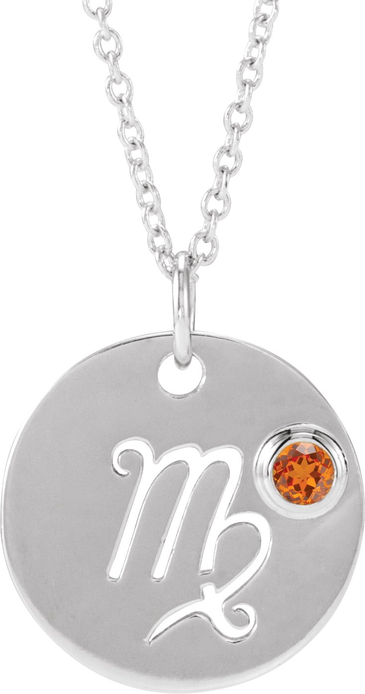 Platinum Natural Orange Garnet Virgo Zodiac 16 to 18 inch Necklace Ref 17886619