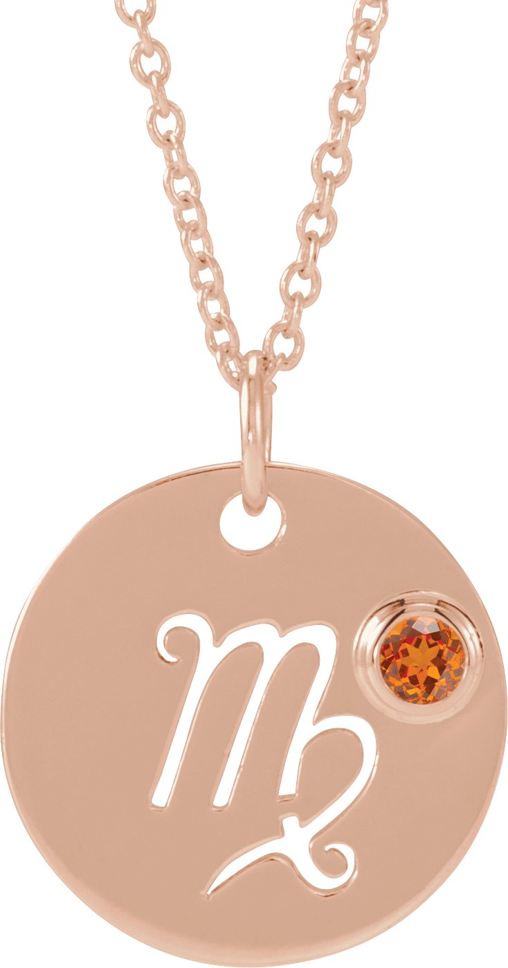 14K Rose Natural Orange Garnet Virgo Zodiac 16 to 18 inch Necklace Ref 17886618