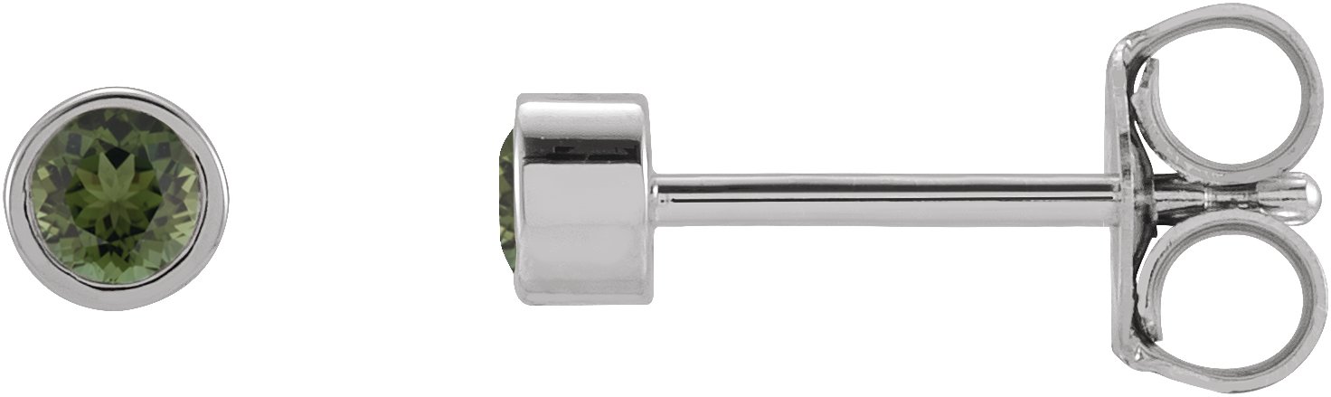 14K White 2.5 mm Round Natural Green Tourmaline Micro Bezel Single Stud Earring