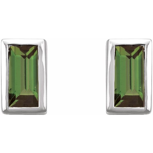 Sterling Silver Natural Green Tourmaline Bezel-Set Earrings