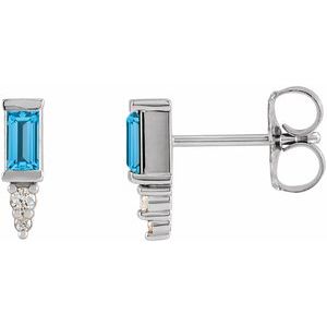 14K White Natural Swiss Blue Topaz & .03 CTW Natural Diamond Bar Earrings