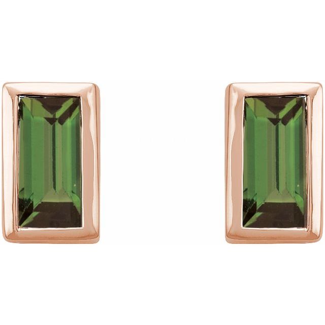 14K Rose Green Tourmaline Bezel-Set Earrings