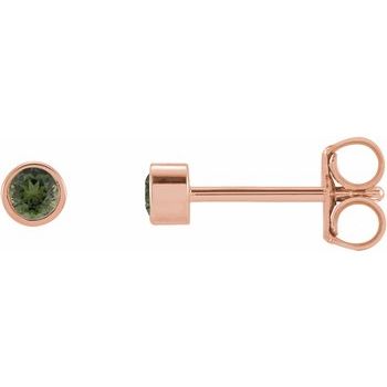 14K Rose 2.5 mm Round Green Tourmaline Micro Bezel Set Earrings Ref. 17988194