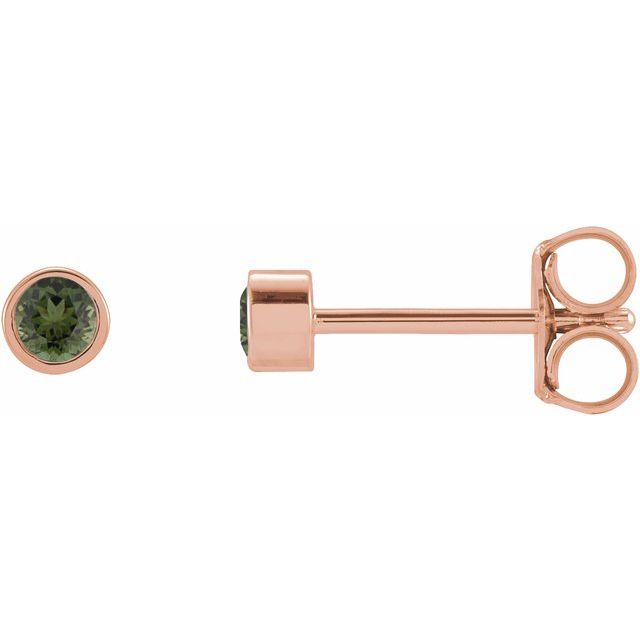 14K Rose 2.5 mm Round Natural Green Tourmaline Micro Bezel-Set Earrings