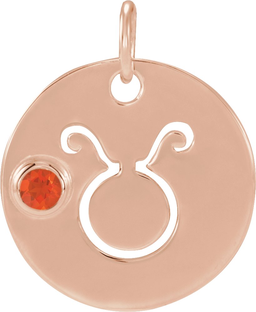 14K Rose Natural Mexican Fire Opal Taurus Zodiac Pendant Ref 17886482