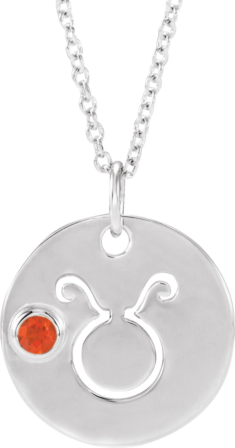 Platinum Natural Mexican Fire Opal Taurus Zodiac 16 to 18 inch Necklace Ref 17886662