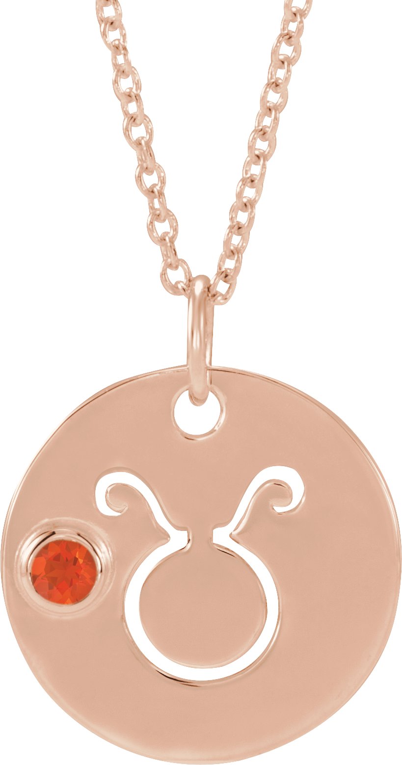 14K Rose Natural Mexican Fire Opal Taurus Zodiac 16 to 18 inch Necklace Ref 17886665