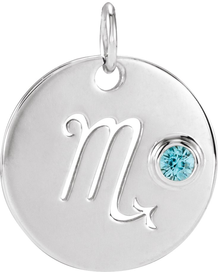 Sterling Silver Natural Blue Zircon Scorpio Zodiac Pendant Ref 17886539