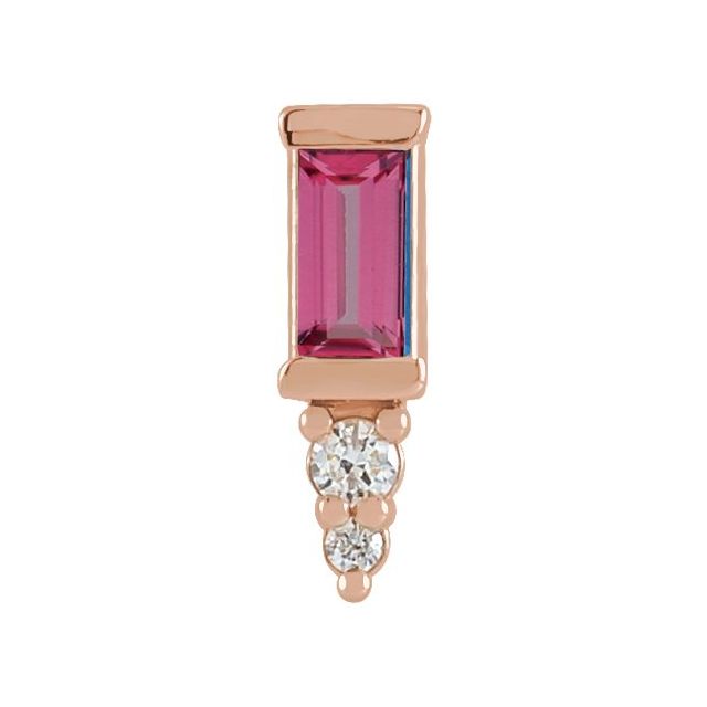 14K Rose Natural Pink Tourmaline & .02 CTW Natural Diamond Bar Earring