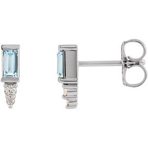 14K White Natural Sky Blue Topaz & .03 CTW Natural Diamond Bar Earrings