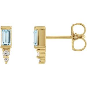 14K Yellow Sky Blue Topaz & .03 CTW Diamond Bar Earrings