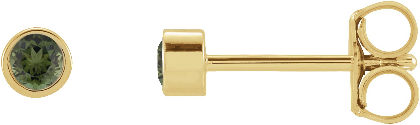 14K Yellow 2 mm Round Natural Green Tourmaline Micro Bezel-Set Earrings