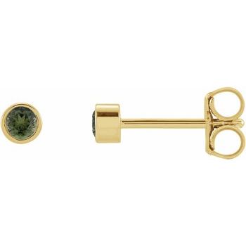 14K Yellow 2 mm Round Green Tourmaline Micro Bezel Set Earrings Ref. 17988184
