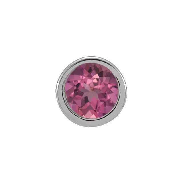 14K White 2.5 mm Round Natural Pink Tourmaline Micro Bezel Single Stud Earring