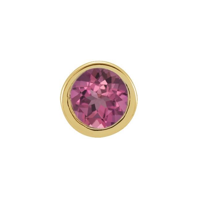 14K Yellow 2.5 mm Round Natural Pink Tourmaline Micro Bezel Single Stud Earring