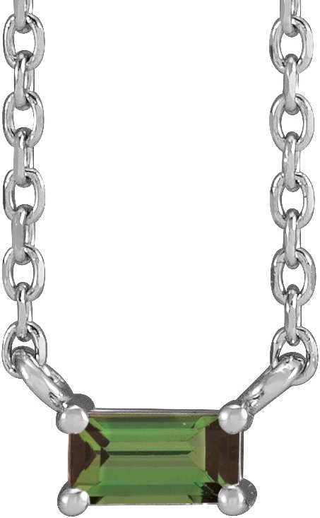 Sterling Silver Natural Green Tourmaline Solitaire 18 Necklace