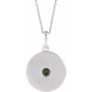 Sterling Silver Natural Green Tourmaline Disc 16-18" Necklace