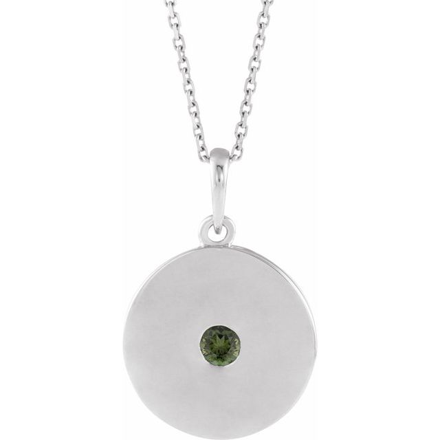 Sterling Silver Natural Green Tourmaline Disc 16-18" Necklace