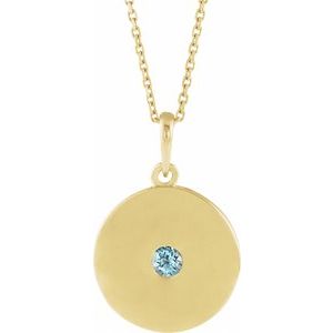 14K Yellow Natural Sky Blue Topaz Disc 16-18" Necklace