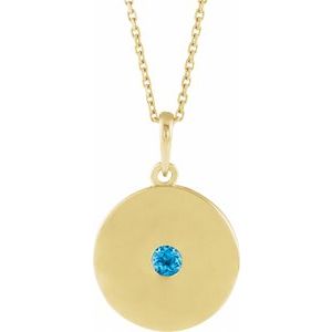 14K Yellow Natural Swiss Blue Topaz Disc 16-18" Necklace
