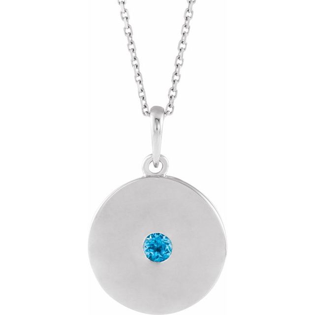 Sterling Silver Natural Swiss Blue Topaz Disc 16-18" Necklace