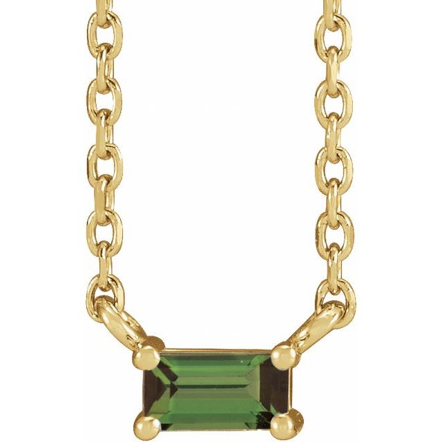 14K Yellow Natural Green Tourmaline Solitaire 18" Necklace