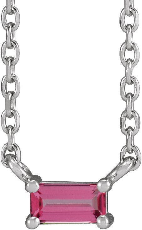 Sterling Silver Natural Pink Tourmaline Solitaire 18" Necklace