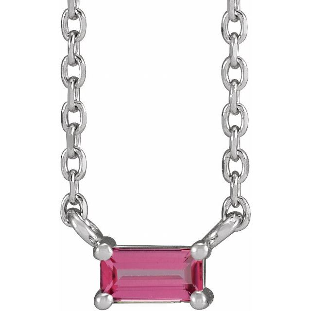 14K White Natural Pink Tourmaline Solitaire 18" Necklace