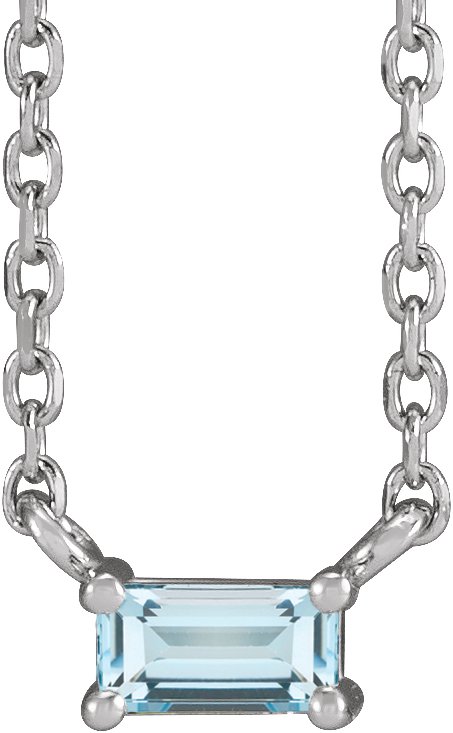 14K White Natural Sky Blue Topaz Solitaire 18" Necklace