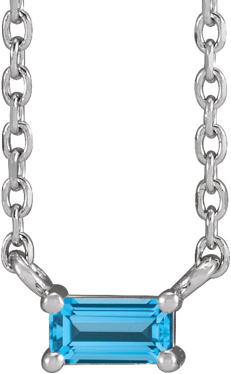 14K White Natural Swiss Blue Topaz Solitaire 18" Necklace