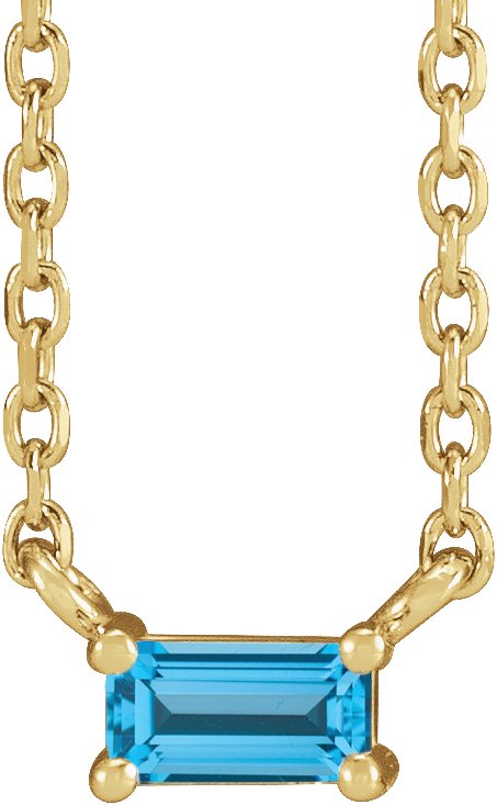 14K Yellow Natural Swiss Blue Topaz Solitaire 18 Necklace