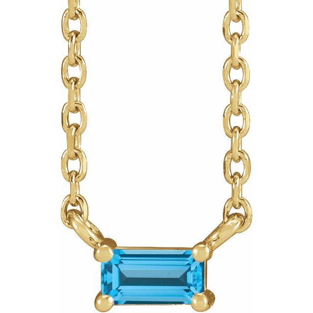 14K Yellow Natural Swiss Blue Topaz Solitaire 18" Necklace