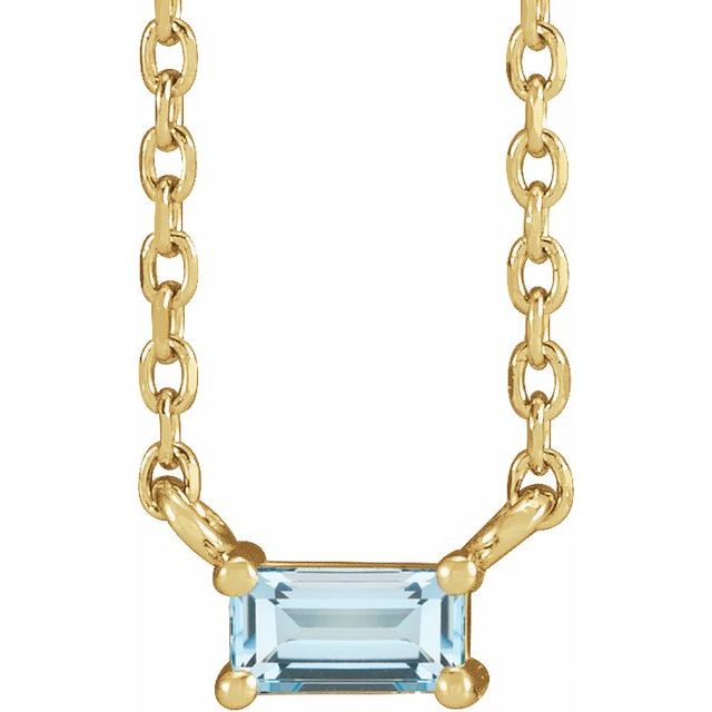14K Yellow Natural Sky Blue Topaz Solitaire 18" Necklace