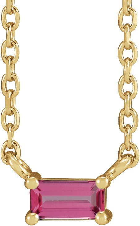 14K Yellow Natural Pink Tourmaline Solitaire 18" Necklace