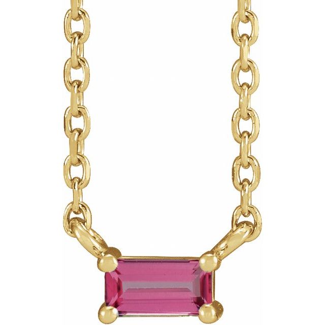 14K Yellow Natural Pink Tourmaline Solitaire 18" Necklace